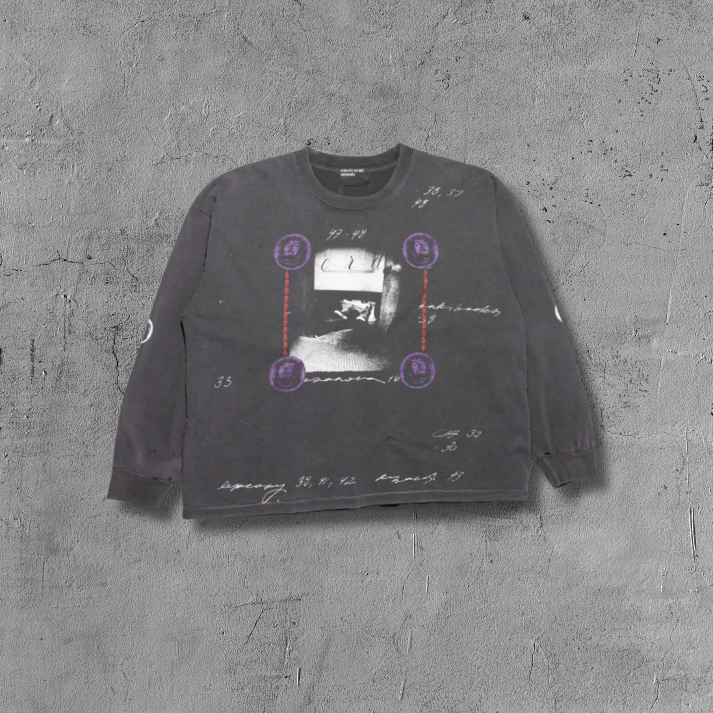 ER* Sleeve Print Washed Black Long Sleeve Shirt™