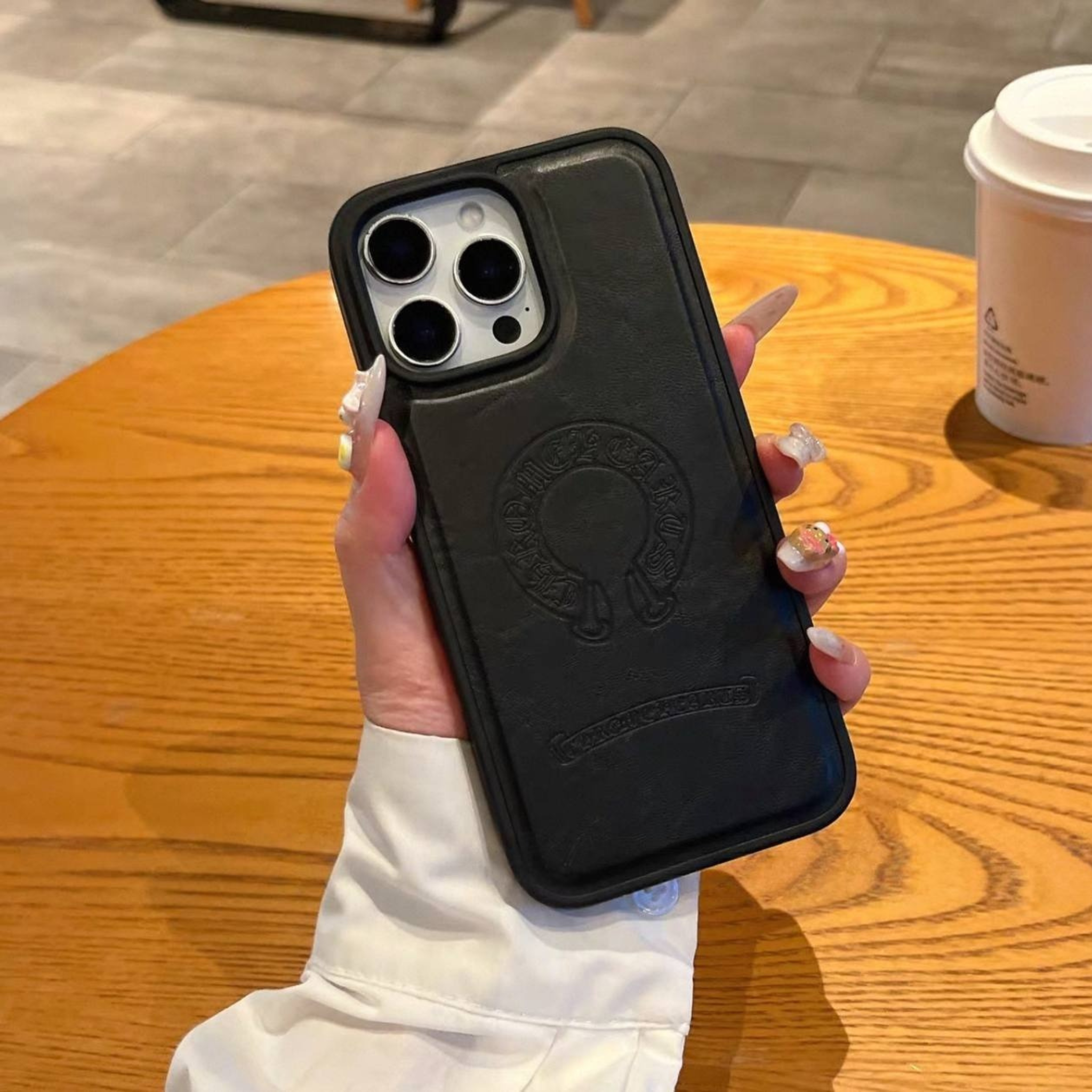 Engraved Gothic Symbol Black Leather Case™