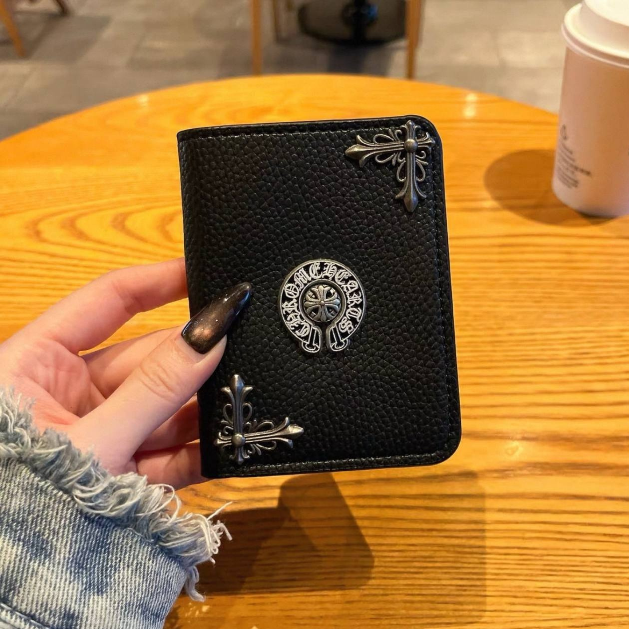 Metallic 3D Symbol Black Leather Wallet™