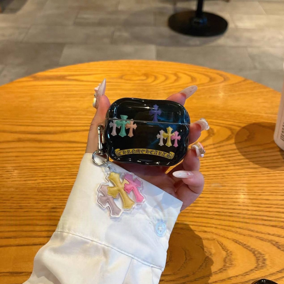 Multicolor Triple Cross Glossy Black Airpods Case™