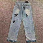 Faded Black Cross Patch Light Denim Baggy Jeans™
