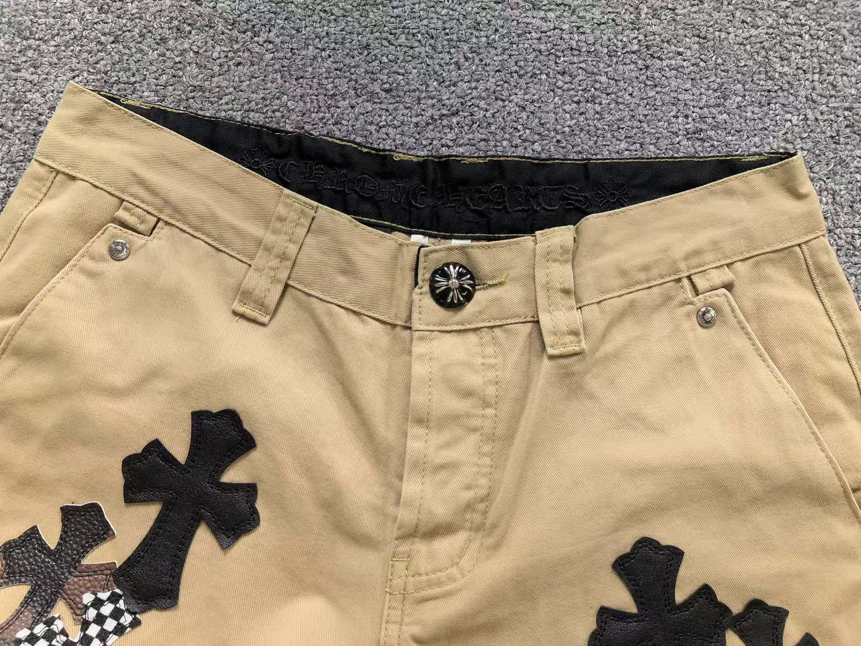 Checkered & Black Cross Patch Beige Jeans™