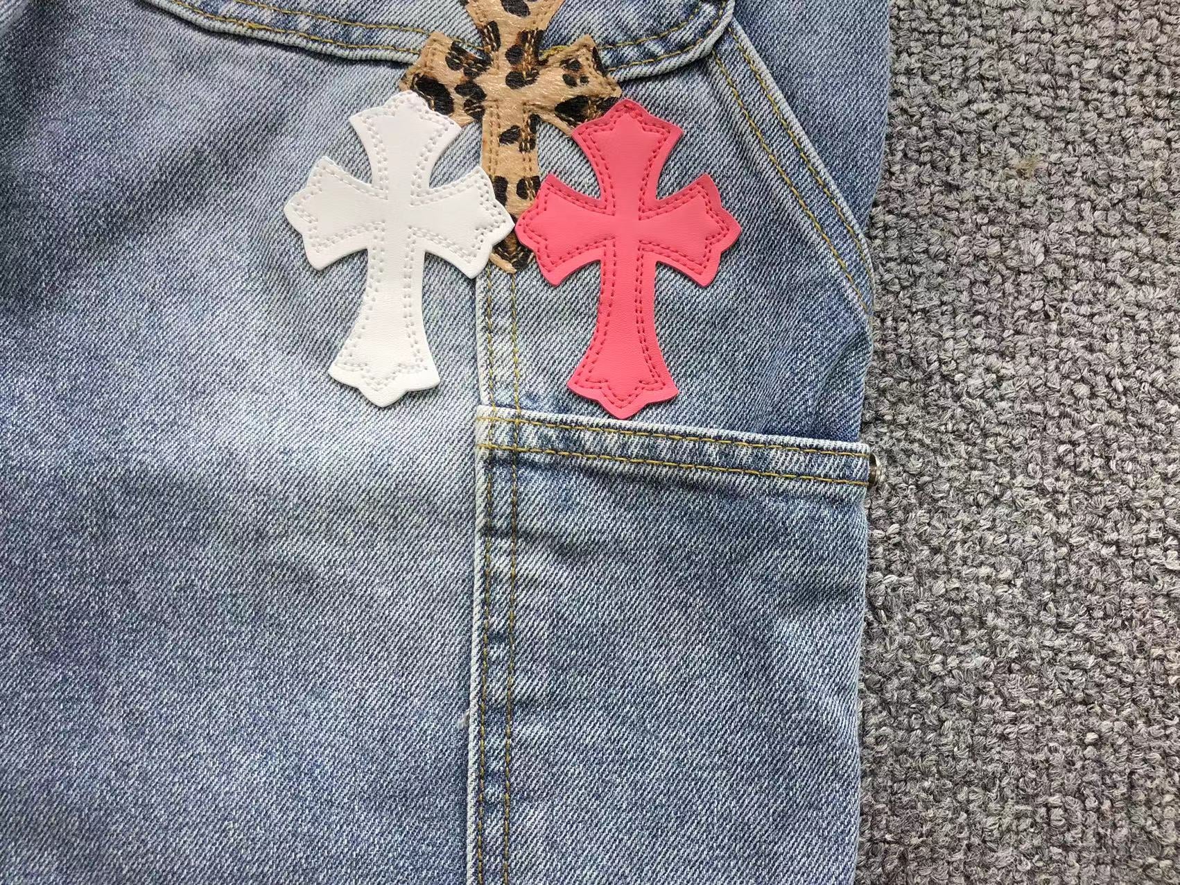 Pink White & Leopard Cross Patch Denim Jeans™