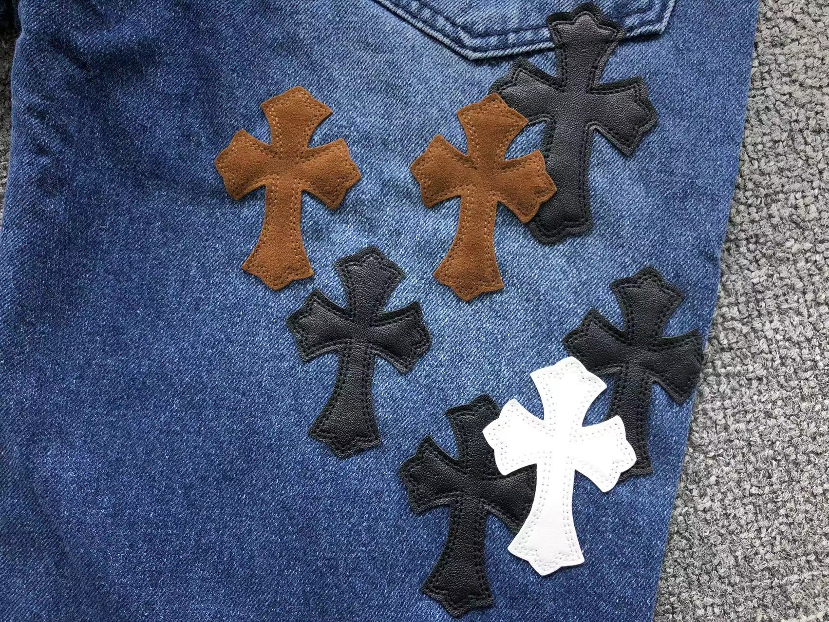 Brown Black & White Cross Patch Blue Denim Jeans™