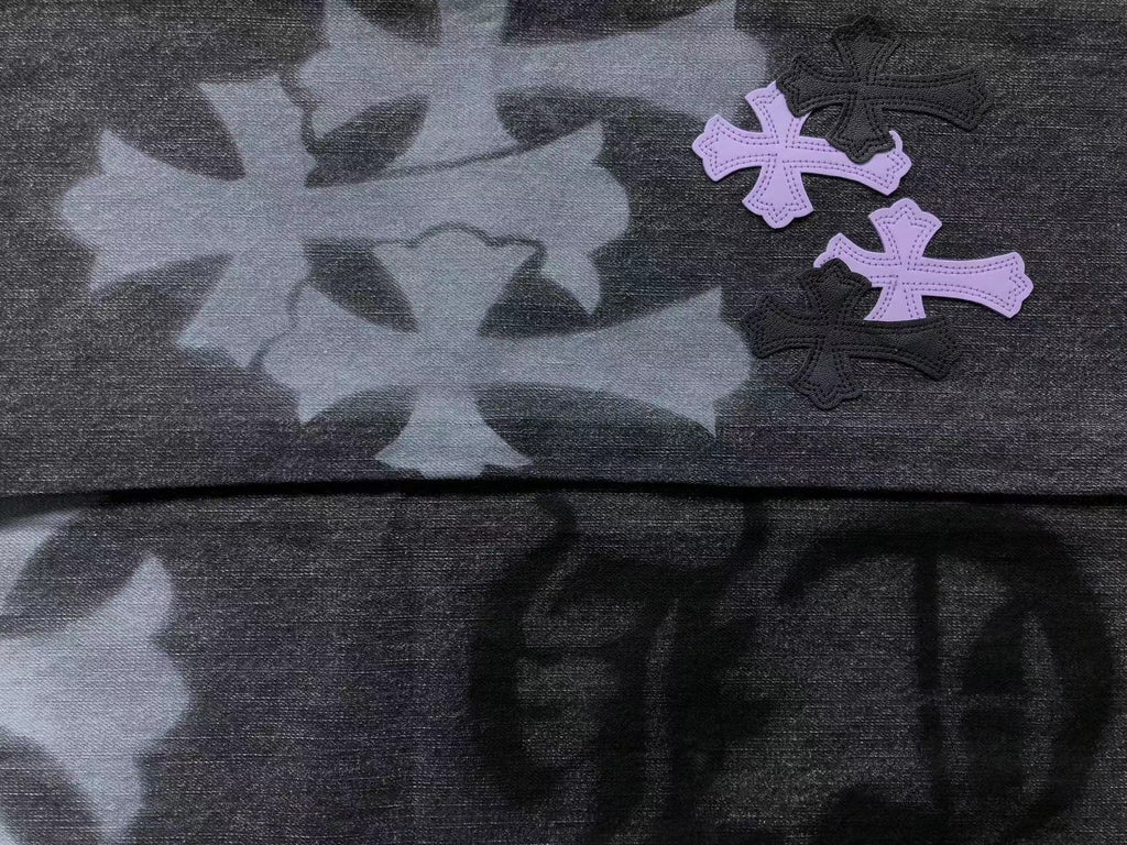Purple & Black Cross Patch Mixed Graphic Black Denim Jeans™