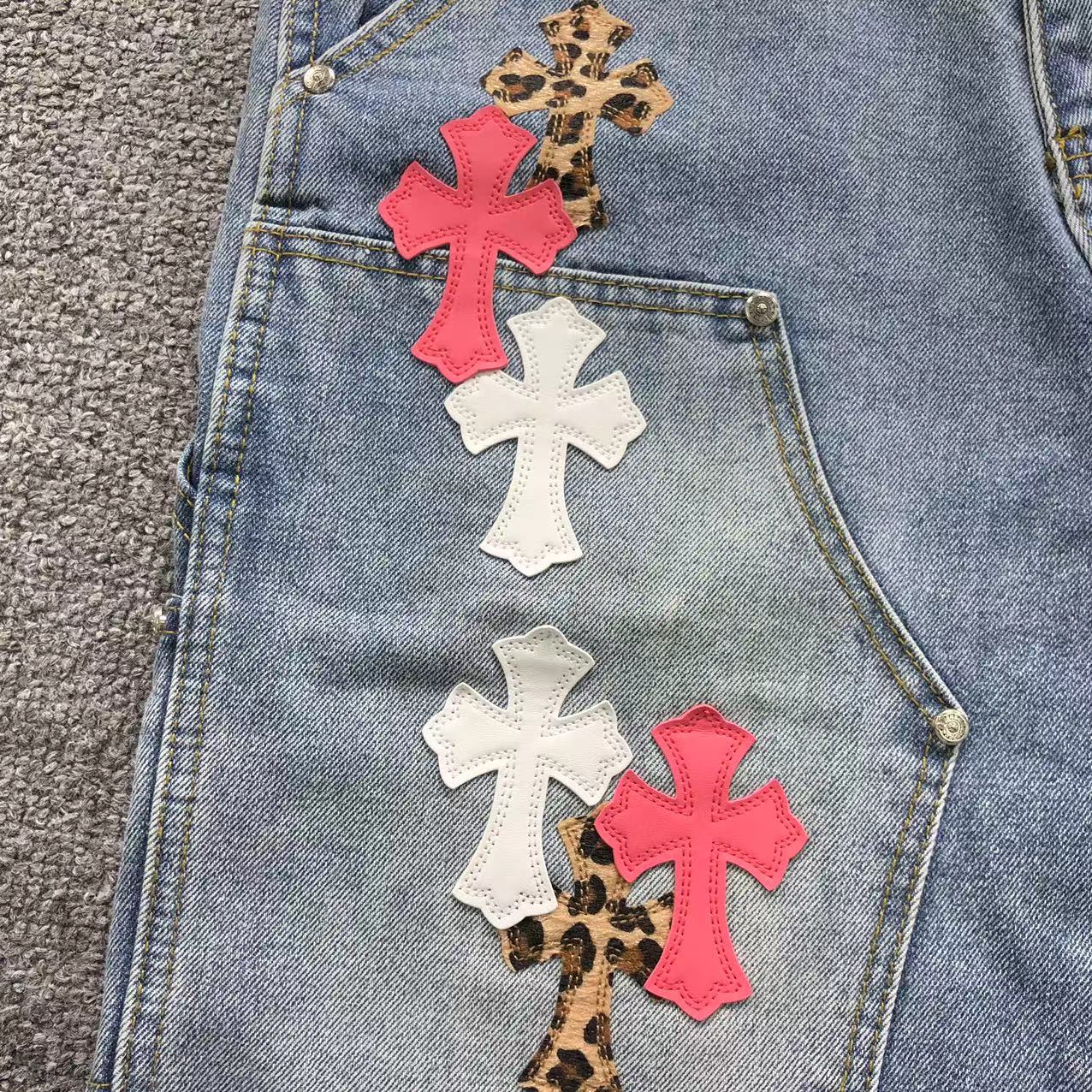 Pink White & Leopard Cross Patch Denim Jeans™
