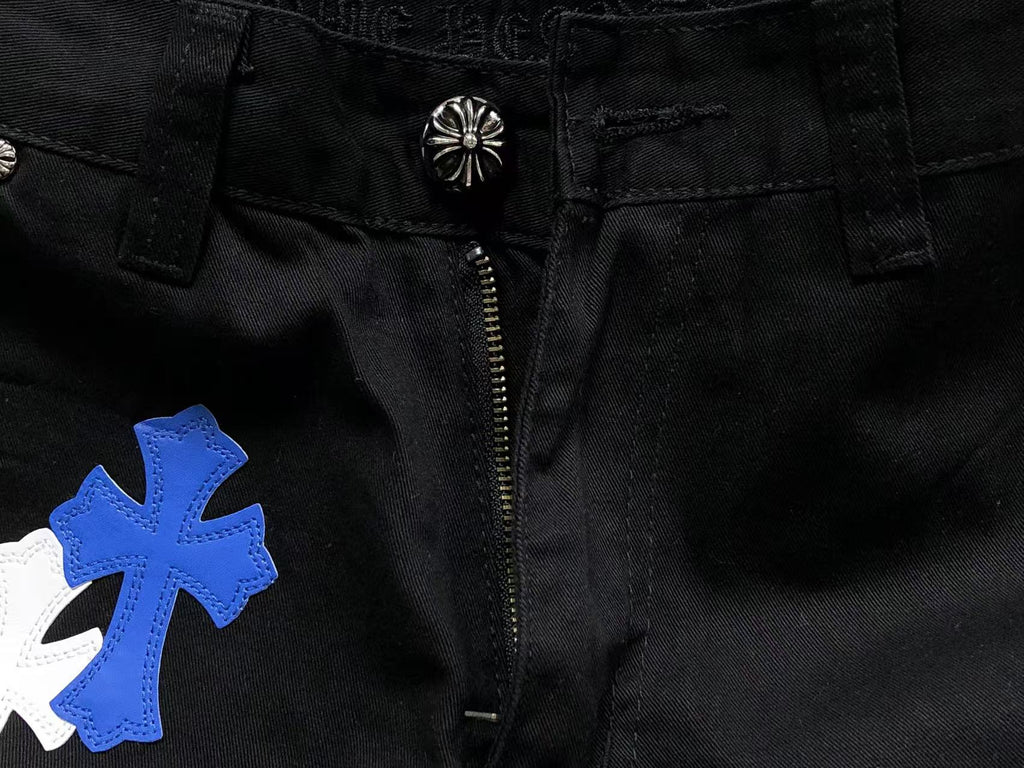 White & Blue Cross Patch Black Carpenter Pants™