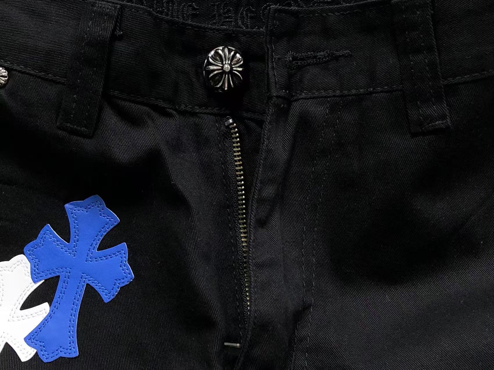 White & Blue Cross Patch Black Carpenter Pants™