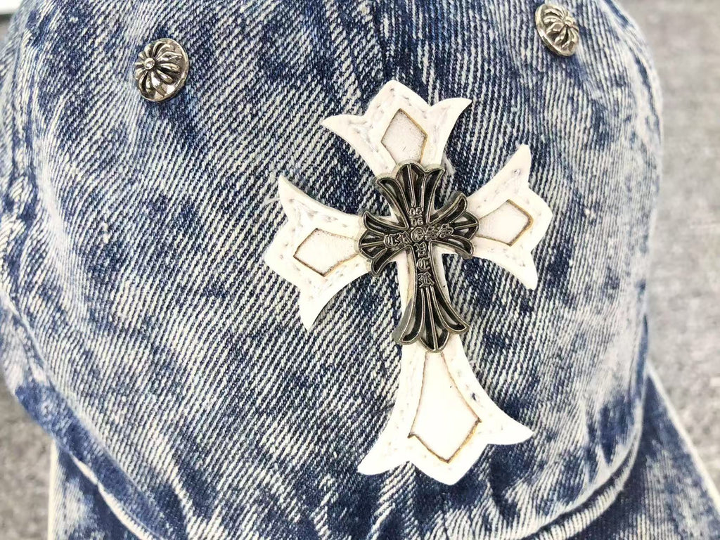 Leather & Metallic Cross Denim Baseball Cap™