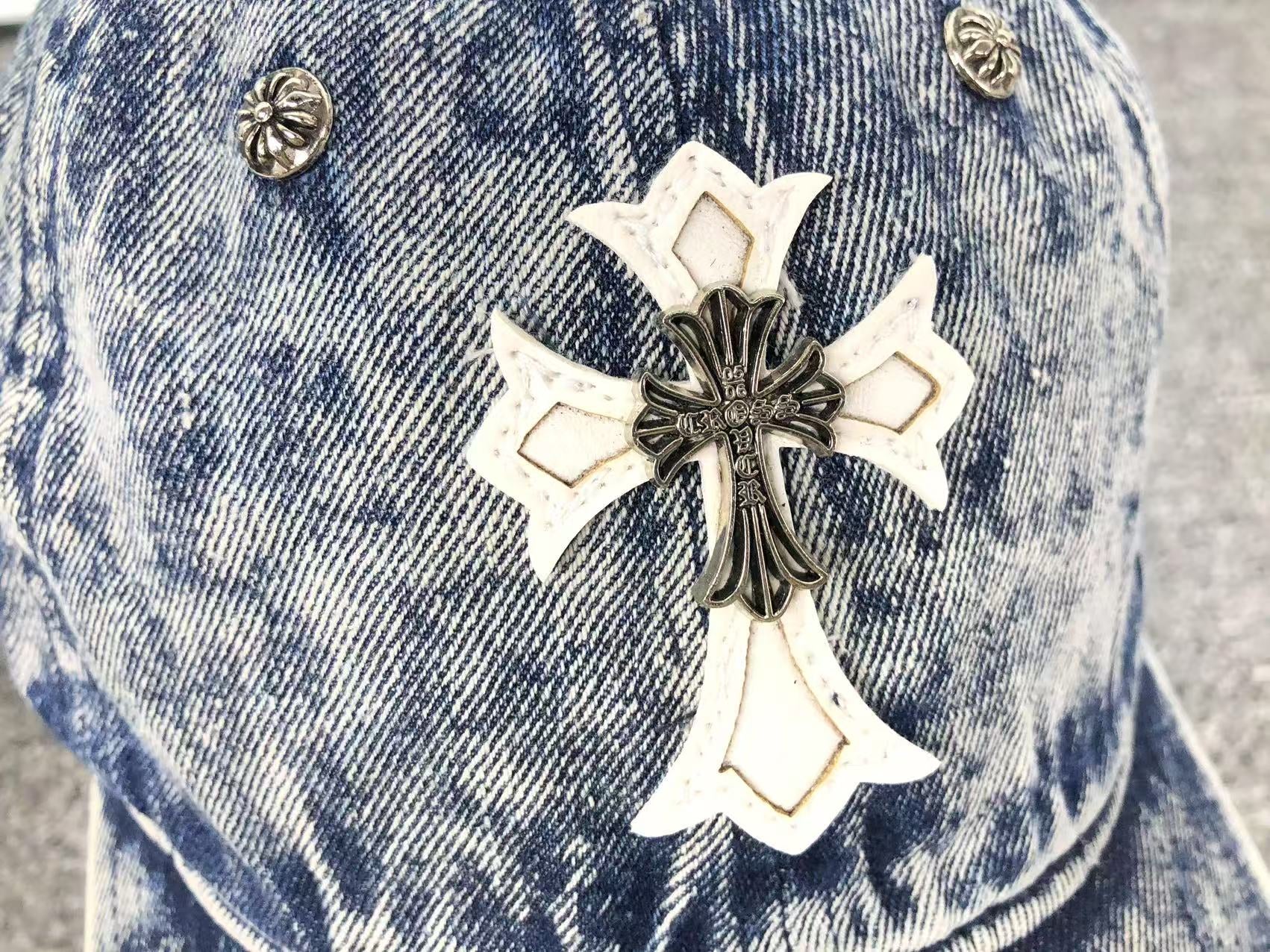 Leather & Metallic Cross Denim Baseball Cap™