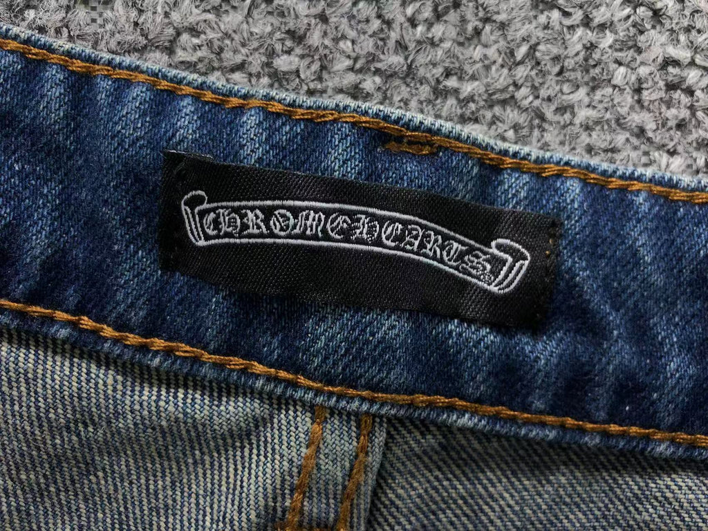 Black Leather & Cross Patch Denim Jeans™