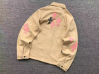 Checkered & Pink Cross Beige Denim Jacket