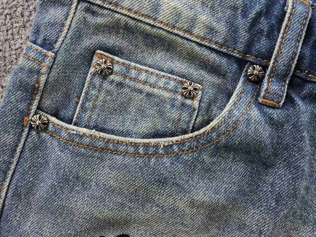 Black Leather & Cross Patch Denim Jeans™