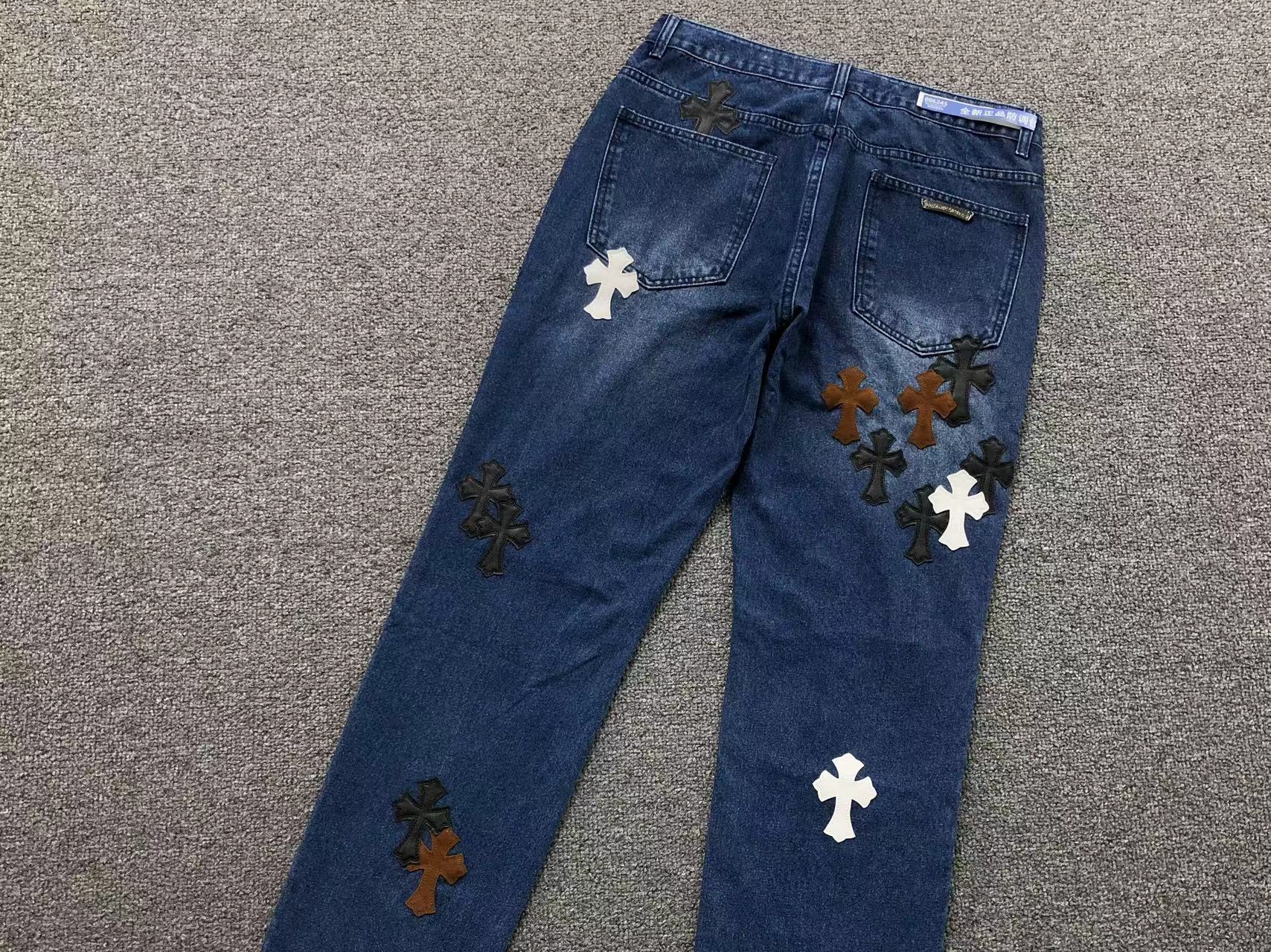 Brown Black & White Cross Patch Blue Denim Jeans™
