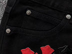 Black Red & Leopard Cross Patch Typography Logo Black Jeans™