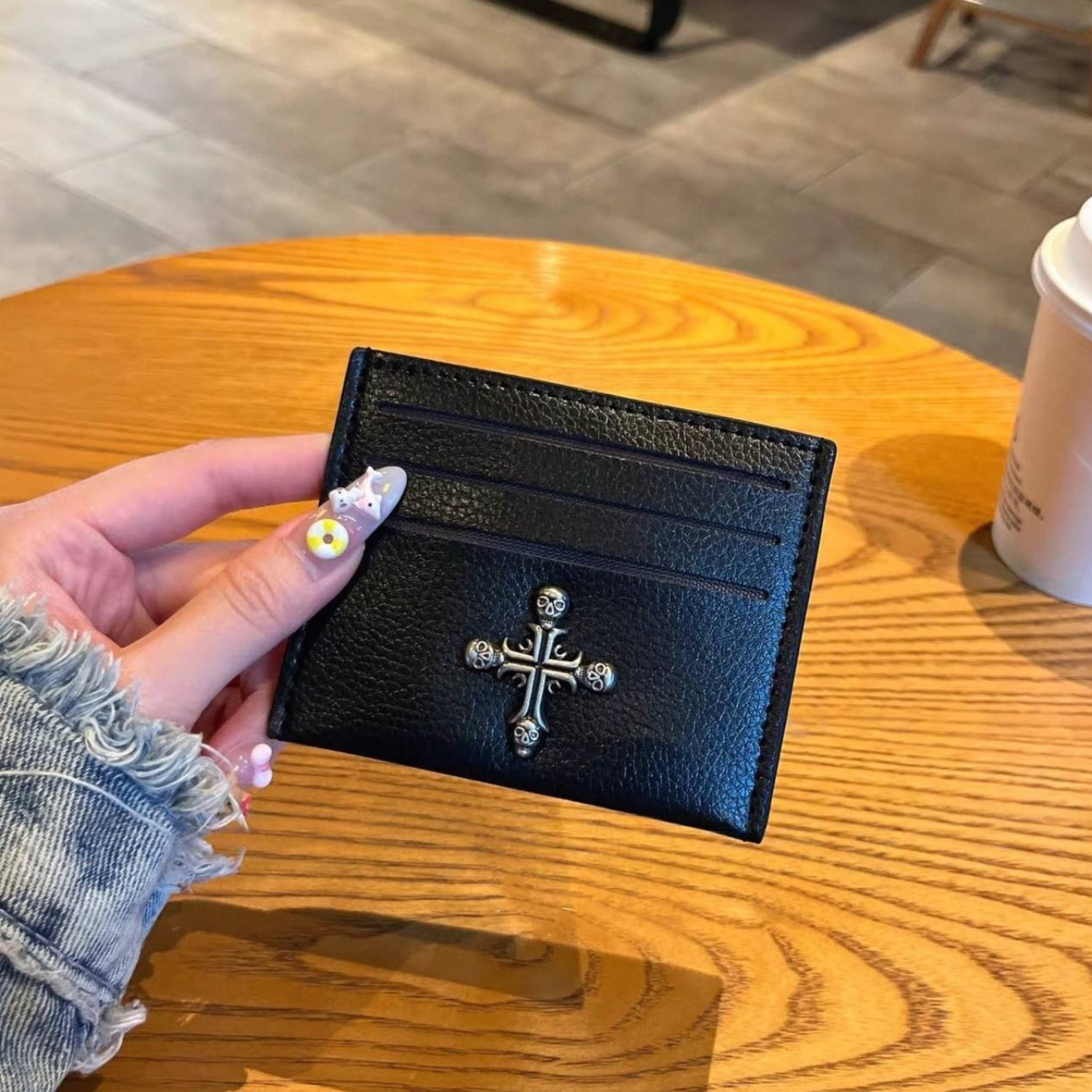 Metallic 3D Symbol Black Leather Card Holder™