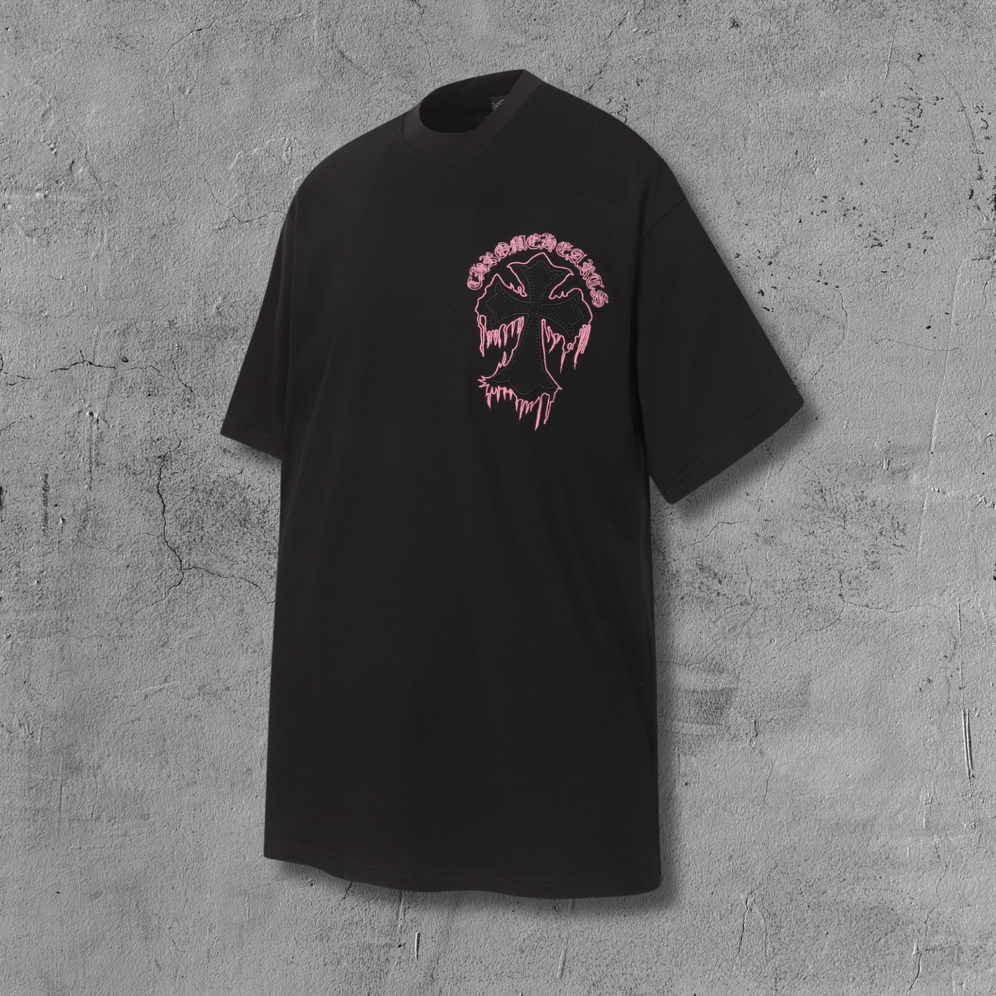 Pink & Black Embroidered Cross Black T-Shirt™