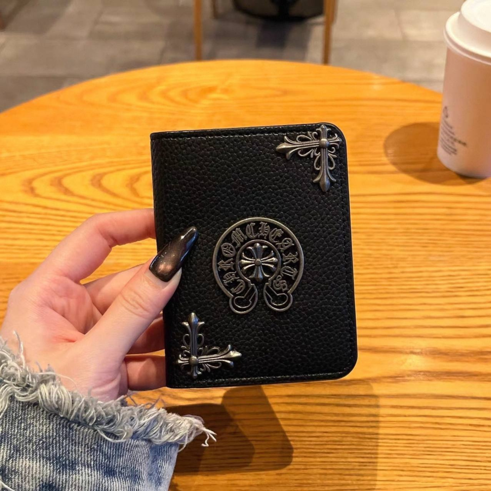Metallic 3D Symbol Black Leather Wallet™