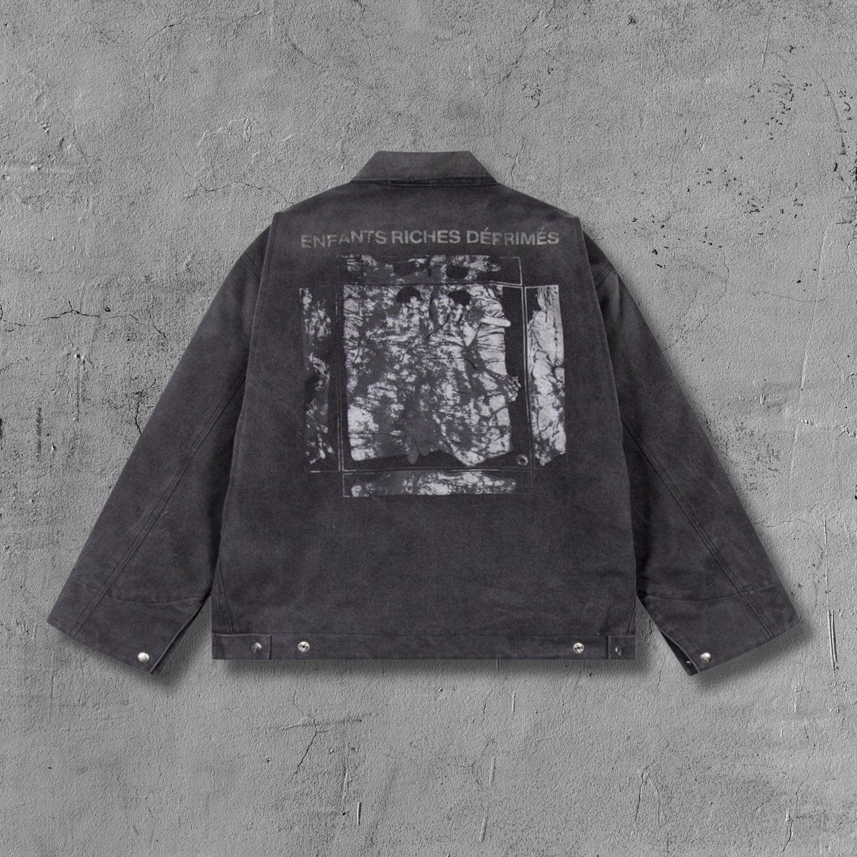 ER* Distressed Back Graphic Black Work Jacket™