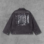 ER* Distressed Back Graphic Black Work Jacket™