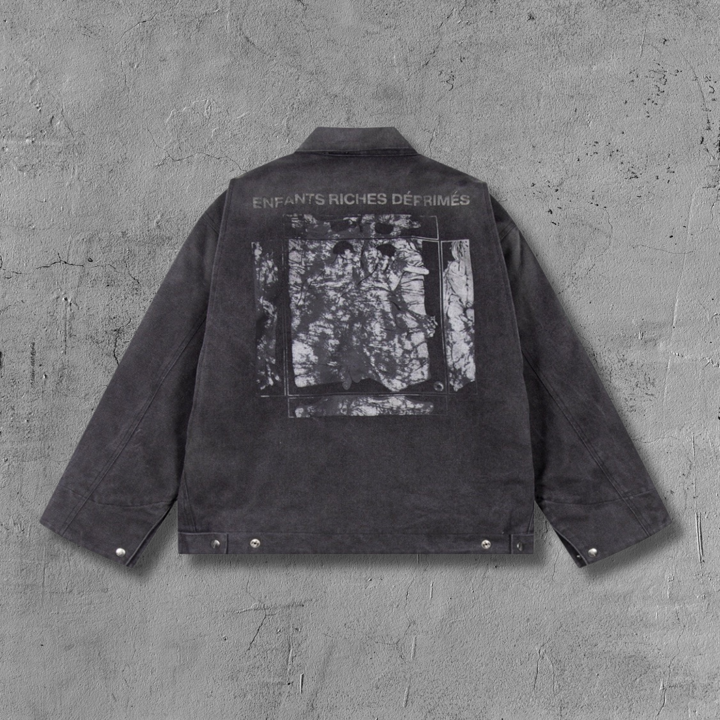 ER* Distressed Back Graphic Black Work Jacket™