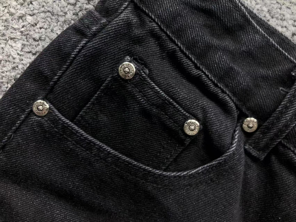 Red White & Black Cross Patch Black Denim Jeans™