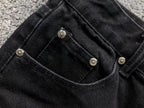 Red White & Black Cross Patch Black Denim Jeans™