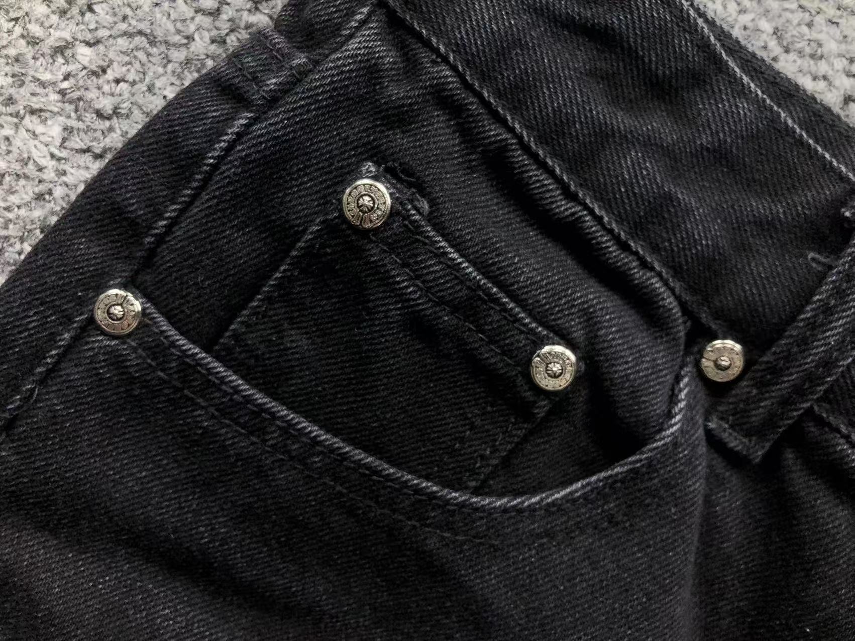 Red White & Black Cross Patch Black Denim Jeans™