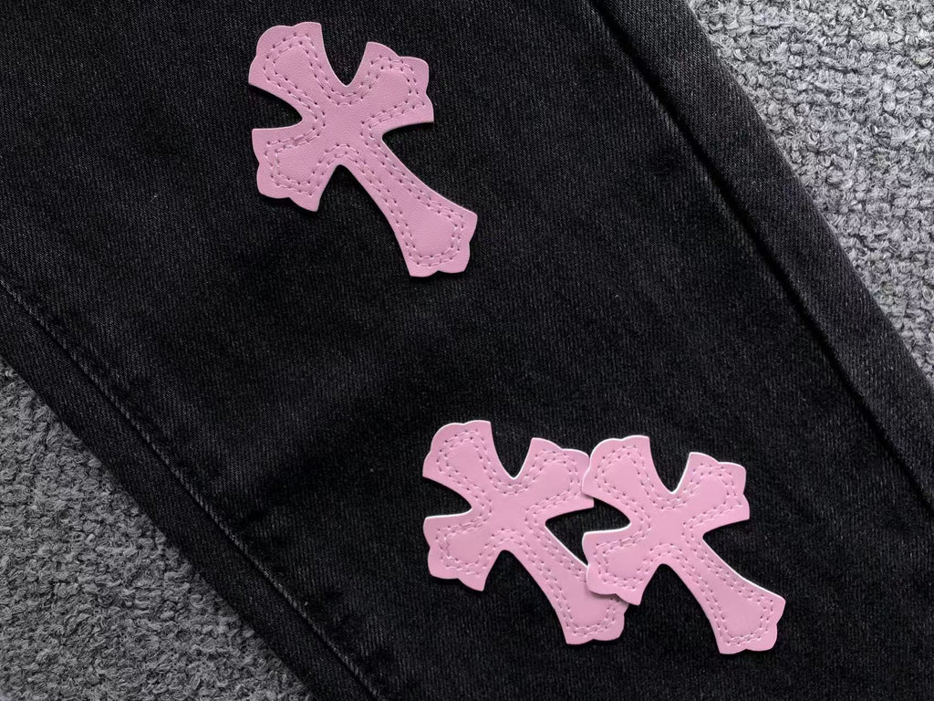 Pink Cross Patch Black Denim Jeans™