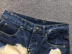 White Brown & Orange Cross Patch White Paint Marks Dark Blue Denim Jeans™