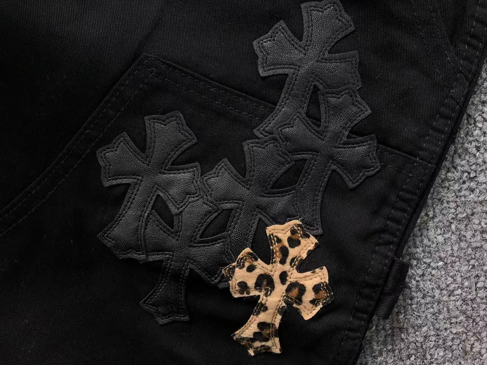 Black & Leopard Cross Patch Black Carpenter Pants™