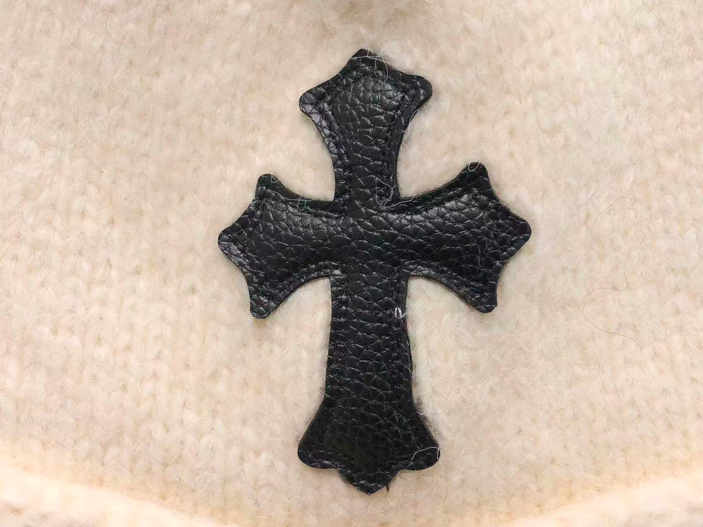 Black Leather Cross Knit Beanie™