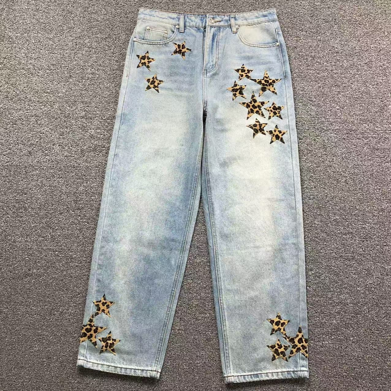 Leopard Star Patch Light Denim Baggy Jeans™