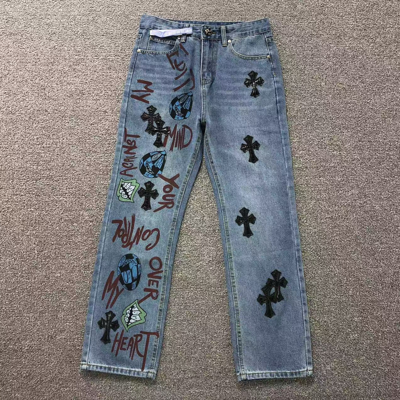 Black Leather Cross Patch Tommyboy Denim Jeans™