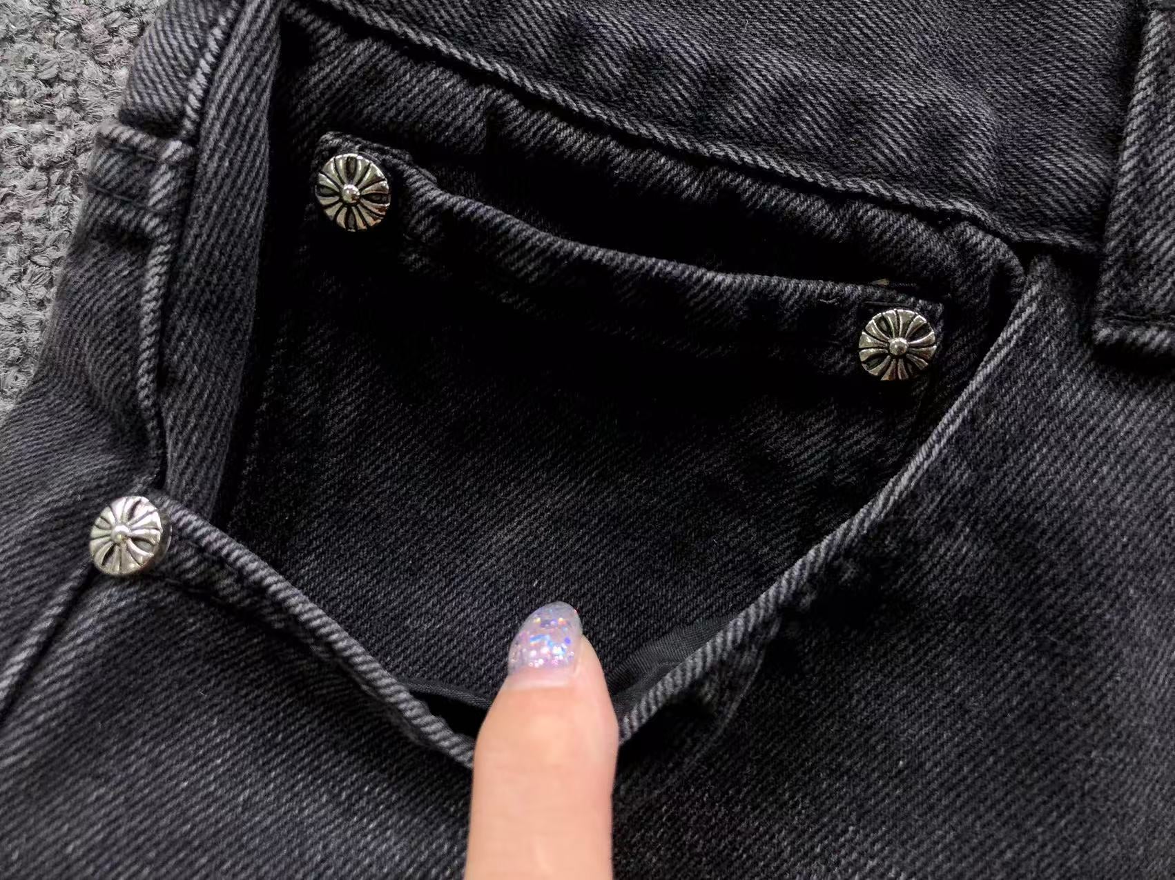 Black Leather Cross Patch Black Baggy Jeans™