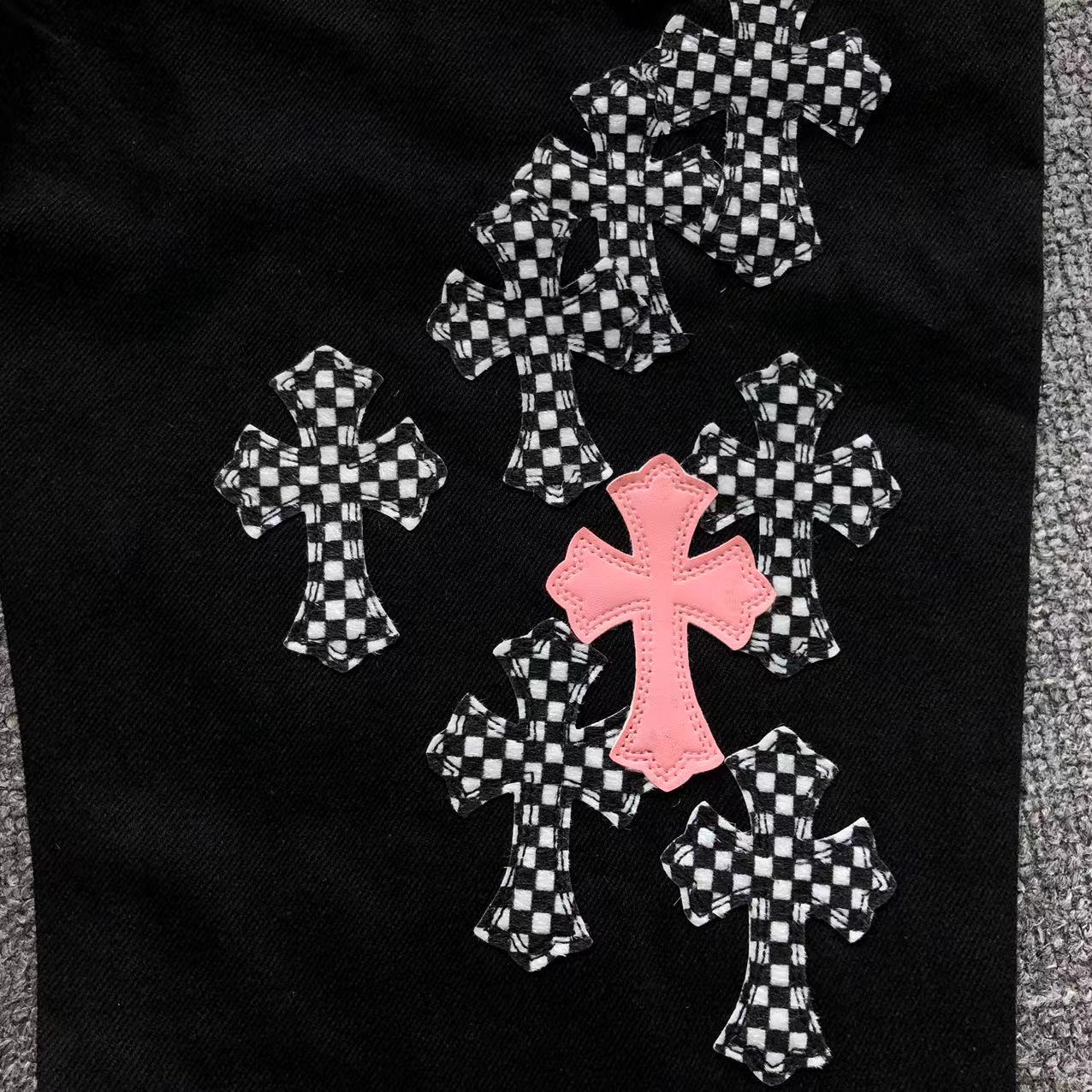 Checkered & Pink Cross Patch Black Jeans™