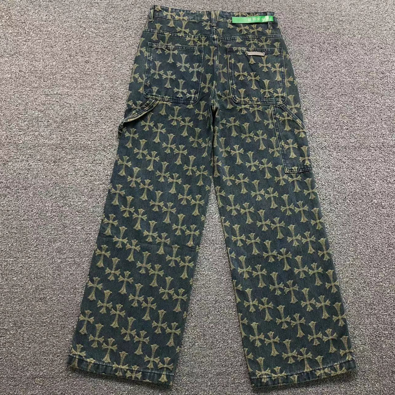 Cross Pattern Dark Denim Baggy Jeans™