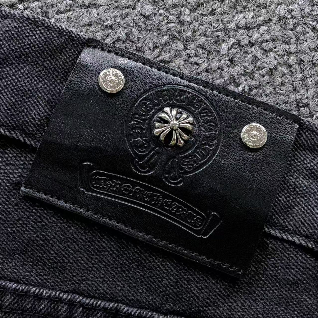 Black & White Cross Patch Baggy Black Jeans™