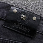 Black & White Cross Patch Baggy Black Jeans™