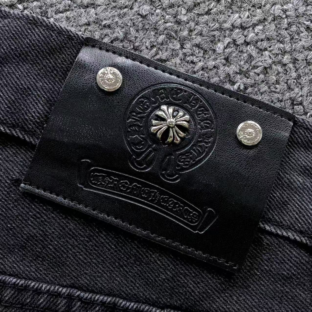 Black & White Cross Patch Baggy Black Jeans™
