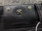 Black Leather Cross Patch Black Denim Jeans™