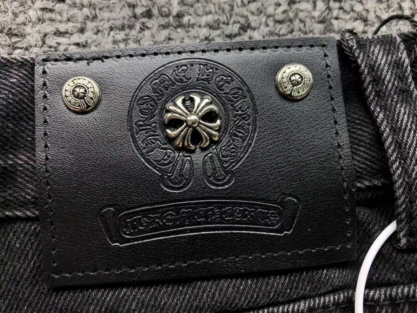Black Leather Cross Patch Black Denim Jeans™