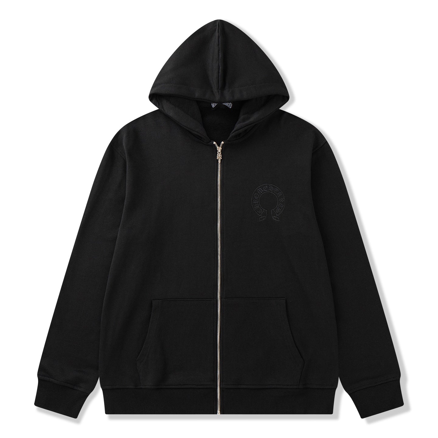 Leather Horse Shoe Logo Black Full Zip Hoodie™