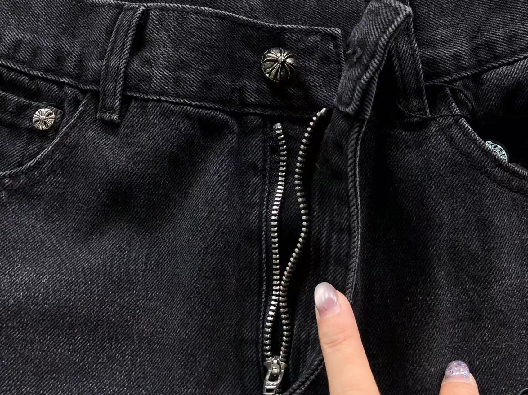 Black Leather Cross Patch Black Baggy Jeans™