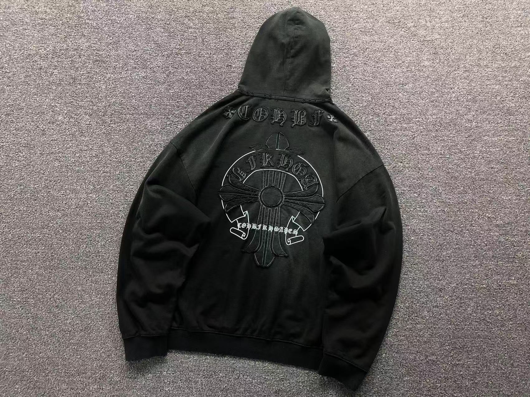 Cross & Horse Shoe Logo Torn Fabric Hoodie™