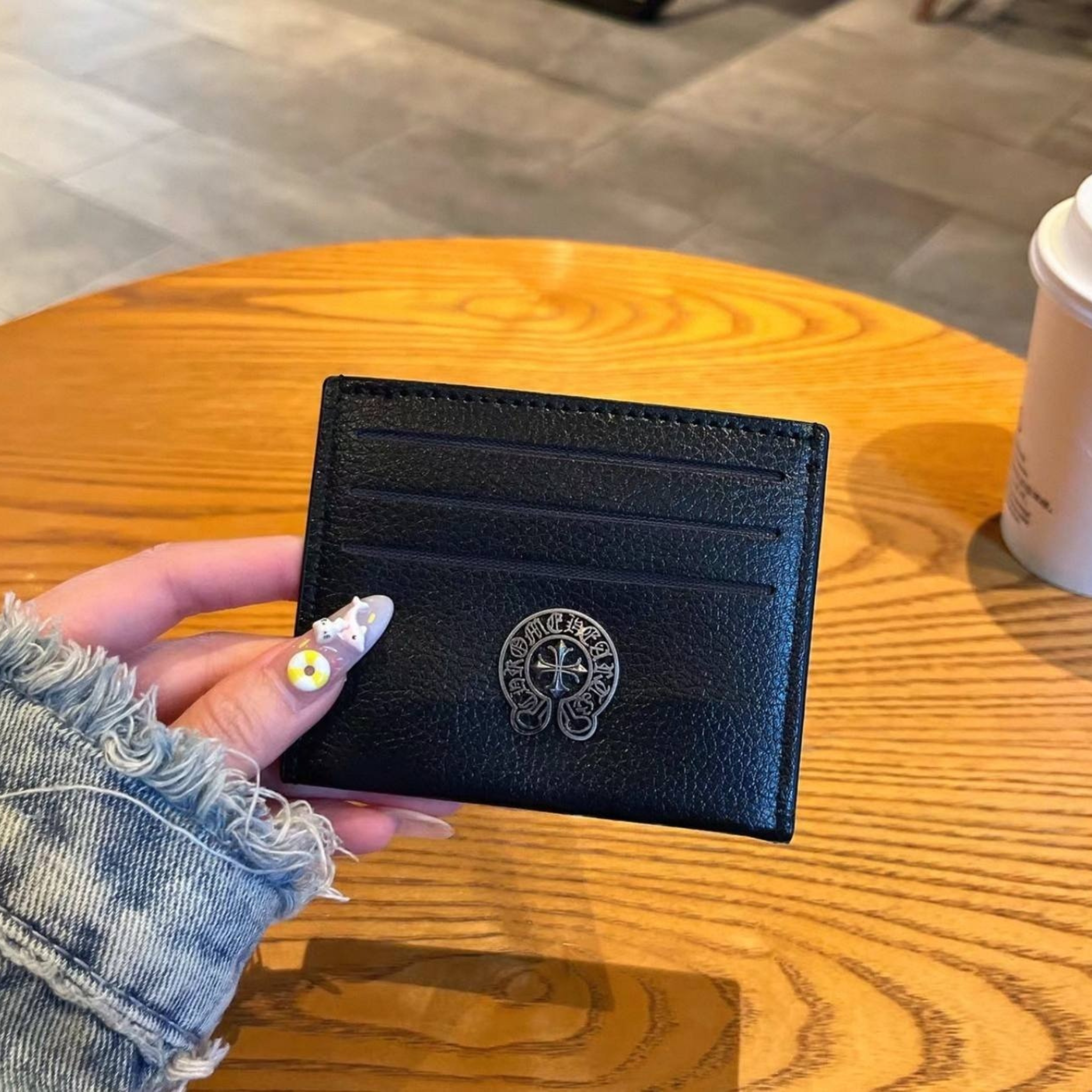 Metallic 3D Symbol Black Leather Card Holder™