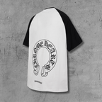 Black Sleeve Horseshoe White T-Shirt™