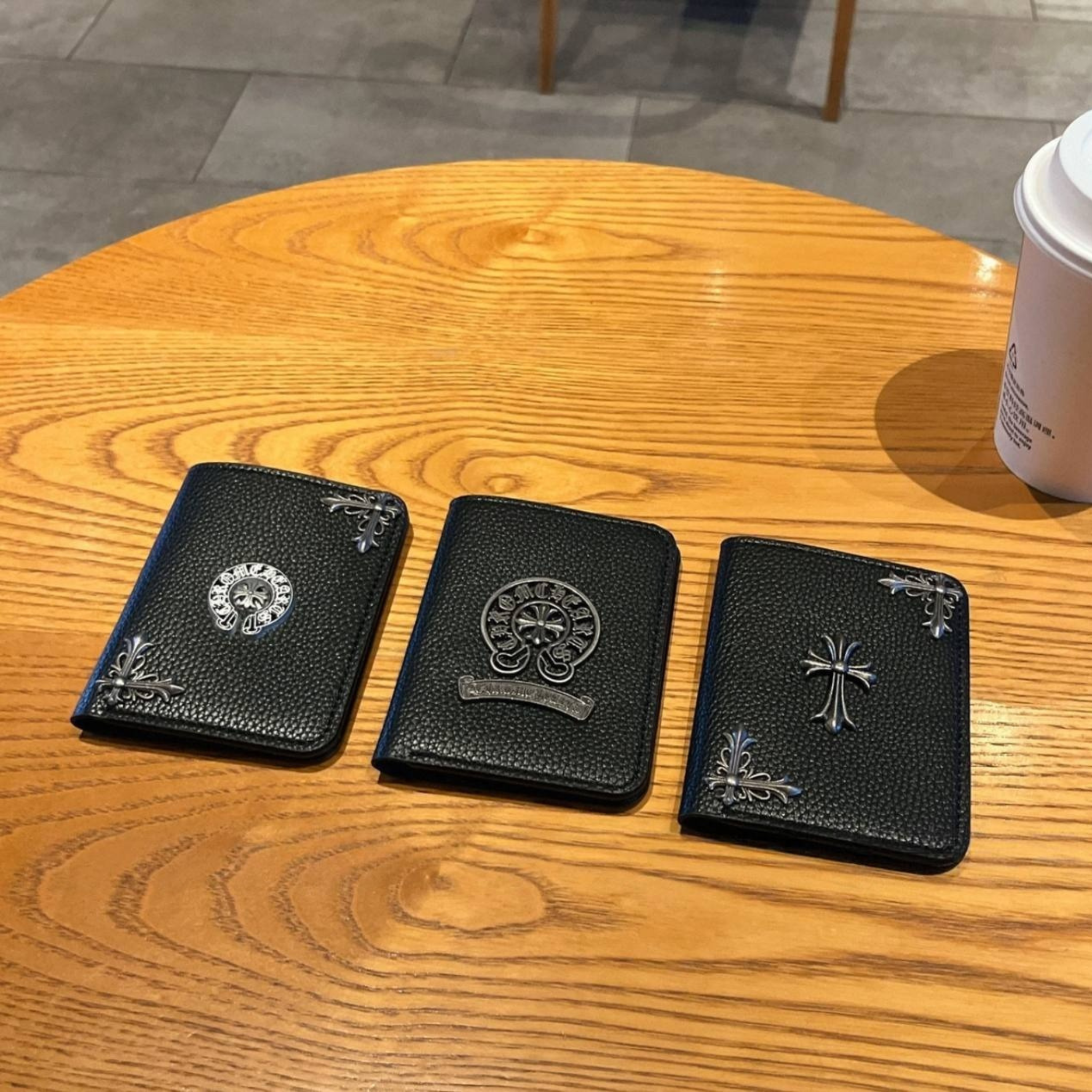 Metallic 3D Symbol Black Leather Wallet™