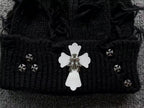 Leather & Metallic Cross Torn Knit Beanie™