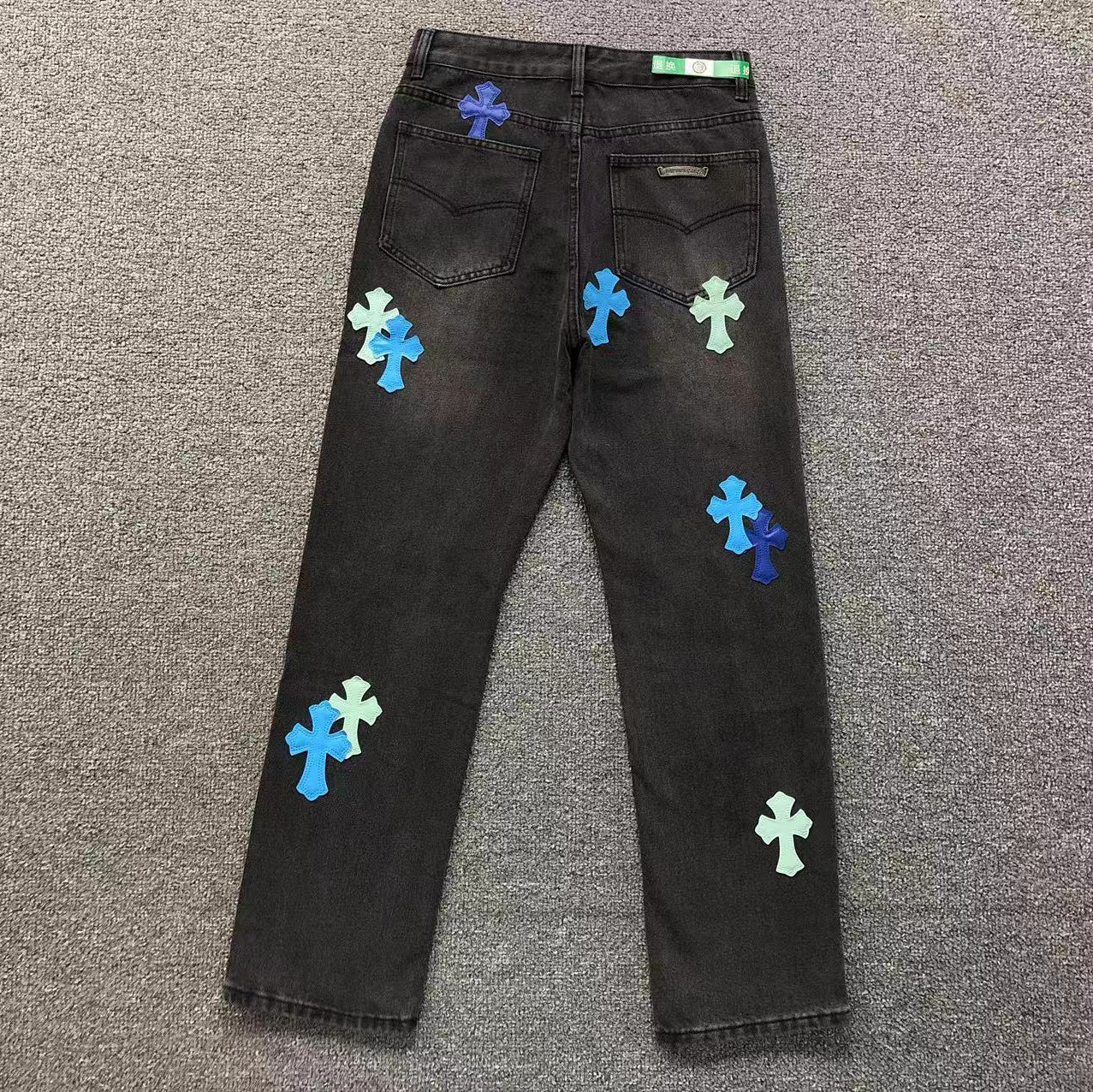 Mixed Blue Cross Patch Dark Grey Denim Jeans™